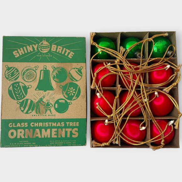 Vintage Shiny Brite Ornaments Red Green Uncle Sam Box Santa Christmas 1940s 12 - Picture 1 of 9